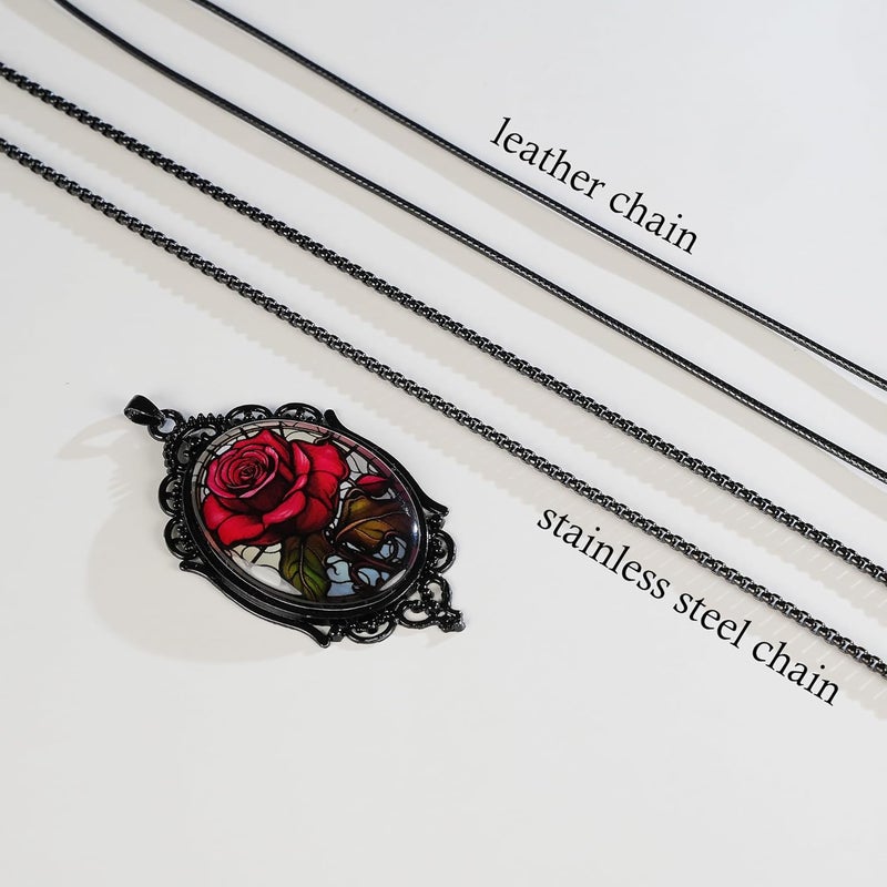DAYANEY Gothic Necklace, Witch Raven Locket Necklace as Goth Accessories for Witch Costume Jewelry for Women, Bat Pendant Rose Vampire Jewelry as Valentines Outfit Party Gifts - Image 3